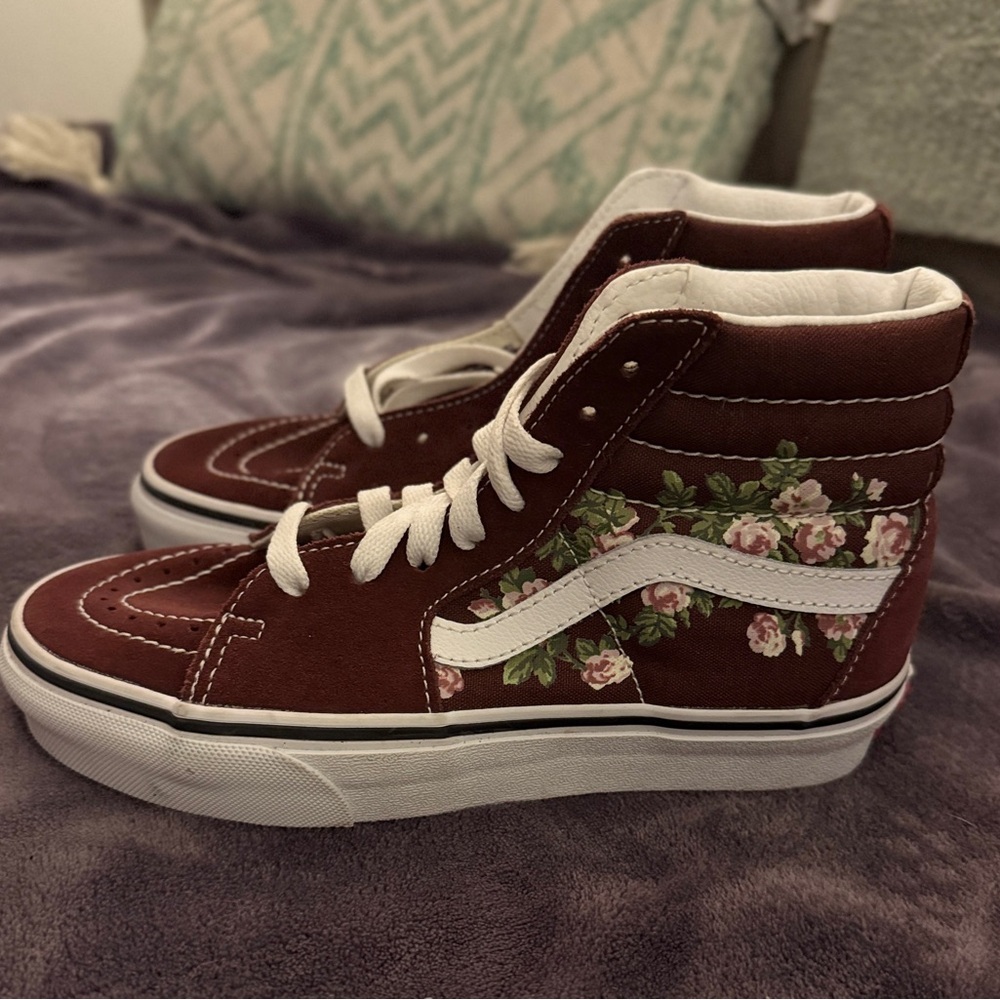 Vans Burgundy Floral High-Top Sneakers